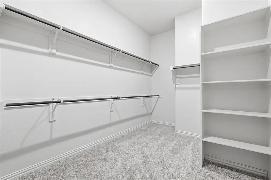 Walk in closet featuring light carpet Walk in closet featuring light carpet