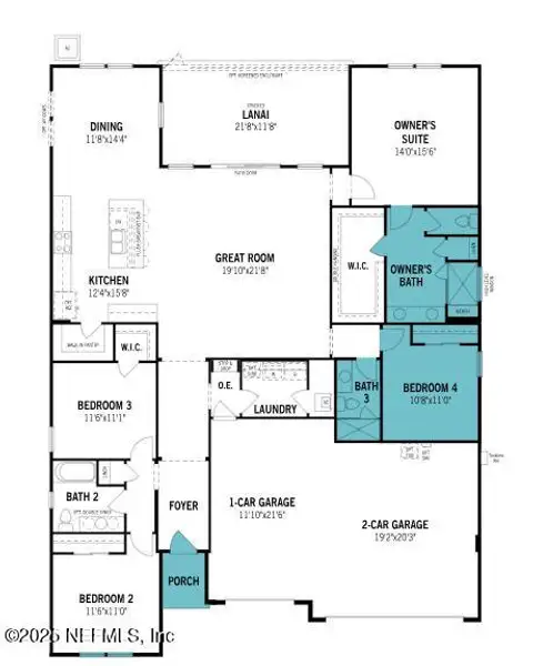 2D floor plan layout of this home in Lakes at Bella Lago, Green Cove Springs, FL (Image 1).