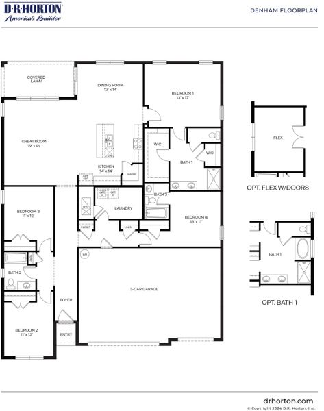 2D floor plan layout for the Denham by D.R. Horton in Creekside, Fort Pierce, FL (Image 3). 2D floor plan layout for the Denham by D.R. Horton in Creekside, Fort Pierce, FL (Image 3).