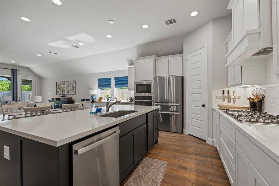 another view of the kitchen with quartz countertops