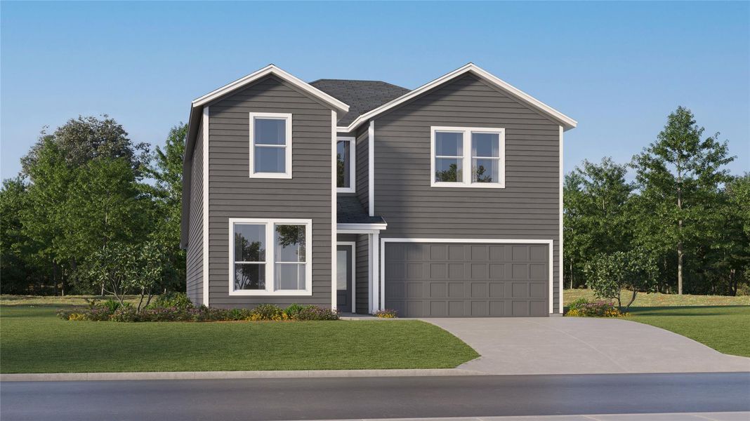 Front exterior of a new home in River Bridge Ranch, San Marcos, TX, highlighting curb appeal (Image 2).