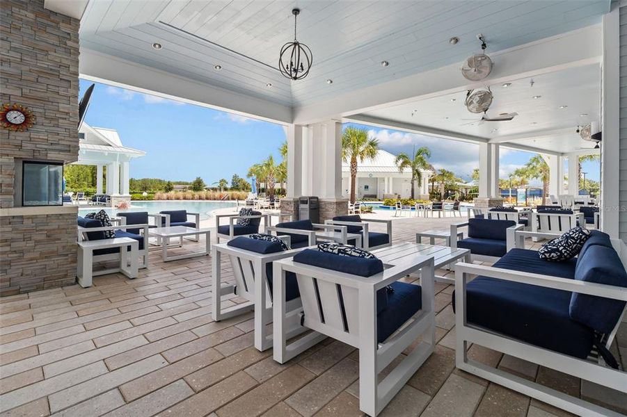 Covered outdoor seating for year-round enjoyment.