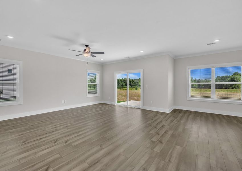 Windows let in lots of light to the main living area.