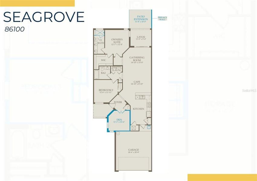 2D floor plan layout of this home in BeachWalk by Manasota Key, Englewood, FL (Image 3).