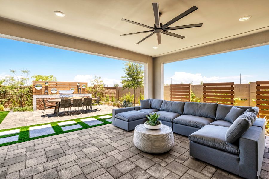 Representative exterior details of a home built from the Viridian Plan 4004 by Tri Pointe Homes in Waterston Central, Gilbert (Image 4).