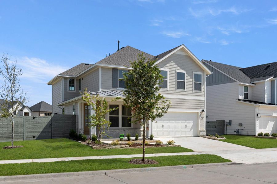 Front exterior of a new home in Cottage Collection at Harvest, Argyle, TX, highlighting curb appeal (Image 2). Front exterior of a new home in Cottage Collection at Harvest, Argyle, TX, highlighting curb appeal (Image 2).
