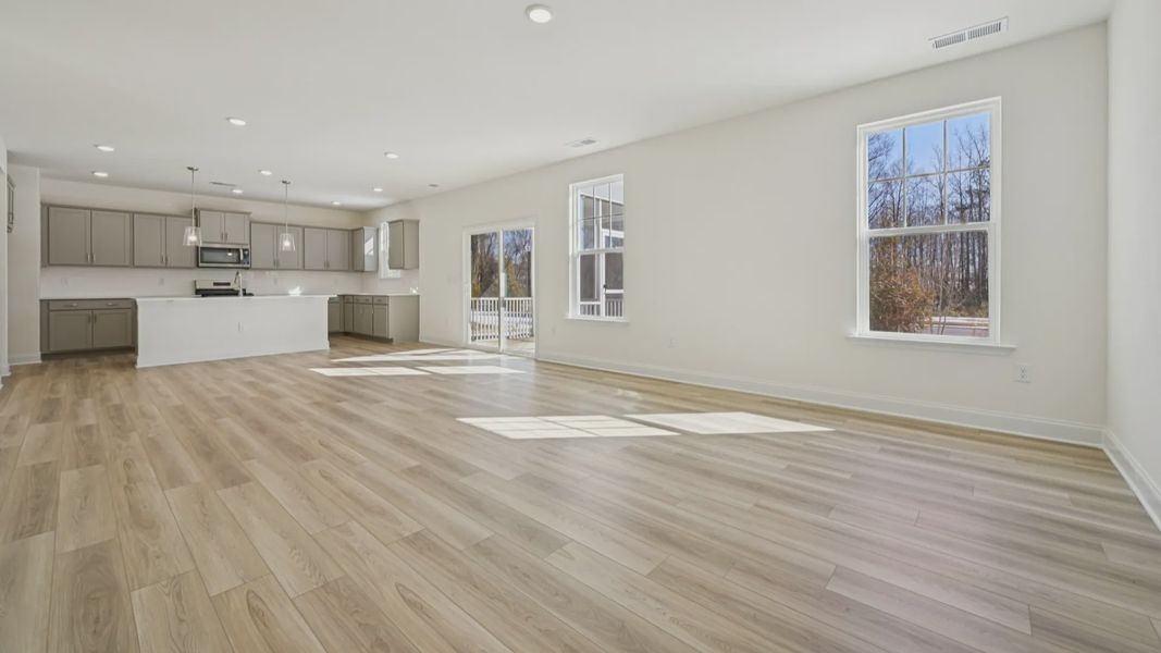 Wagener home plan large living/family room connecting to the island kitchen and back patio access
