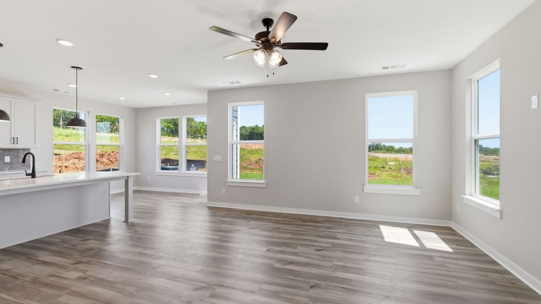 View of gathering room and kitchen