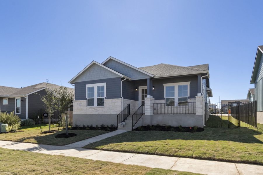 Front exterior of a new home in Easton Park, Austin, TX, highlighting curb appeal (Image 27).