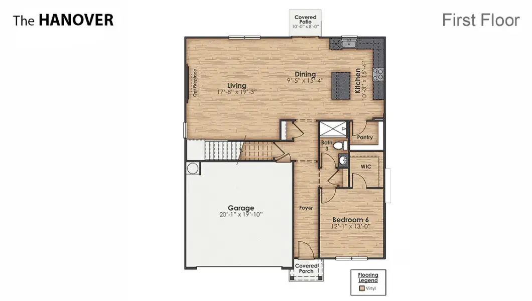 2D floor plan layout for the Hanover by D.R. Horton in Saunders Village, Northwest, NC (Image 5).