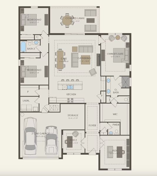 2D floor plan layout for the Mahogany Grand by Pulte Homes in The Landings at Saint Johns, St. Johns, FL (Image 5).