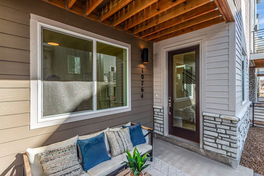 Exterior details and patio area of a home in Parkside at Victory Ridge, Colorado Springs (Image 3).