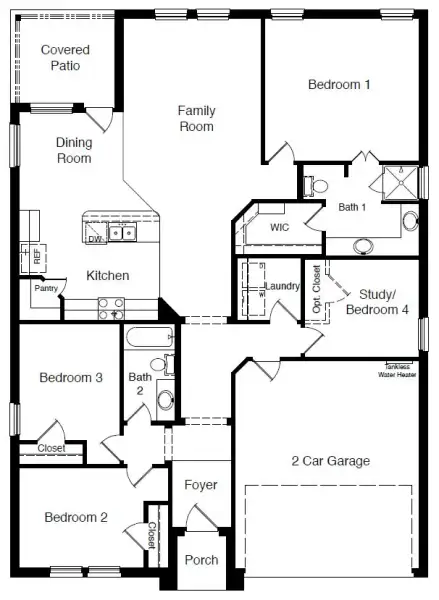 2D floor plan layout of this home in Homestead at Parks Bell Ranch, Odessa, TX (Image 4).