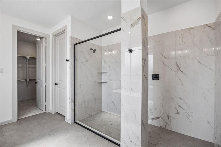 You'll love this oversized walk in shower with drying area!