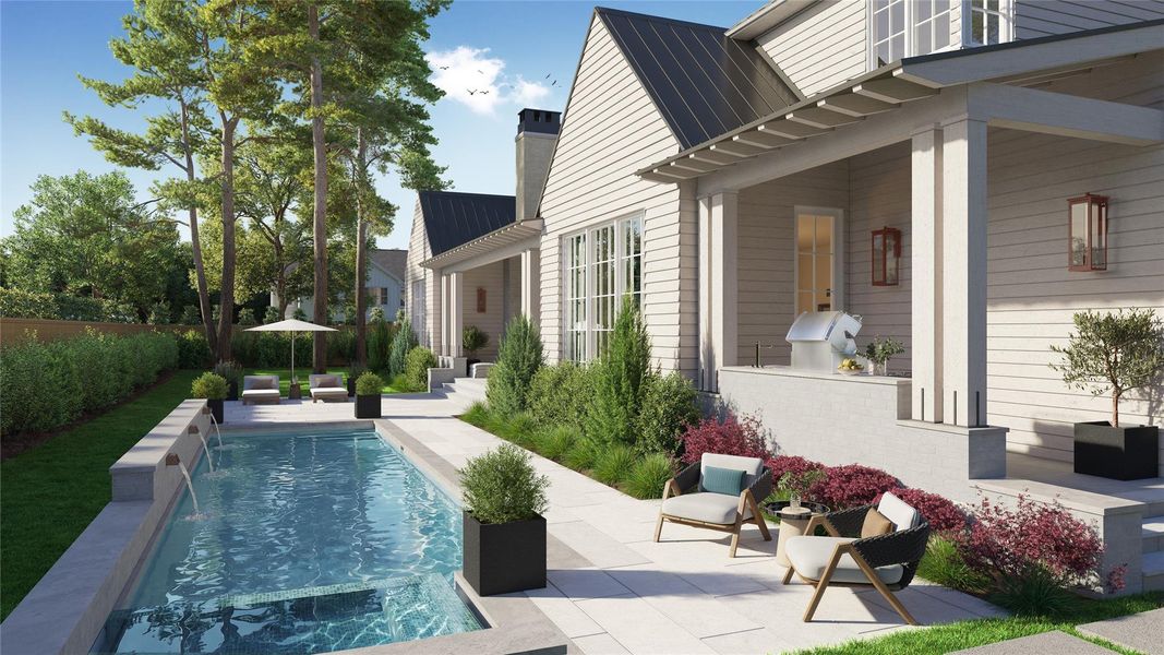 *Digital rendering showing possible pool placement. Backyard does not currently include a pool.