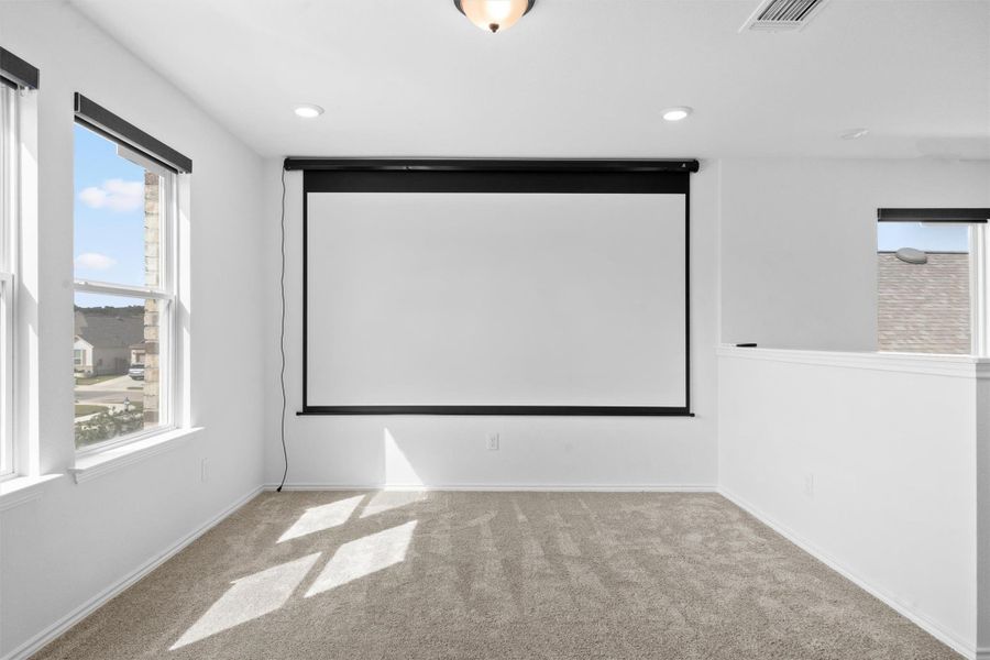 Cinema featuring carpet flooring and recessed lighting