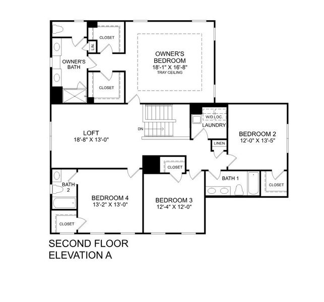 2D floor plan layout for the Oak Park by Ryan Homes in Pine Ridge Estates, Ridgeville, SC (Image 3).