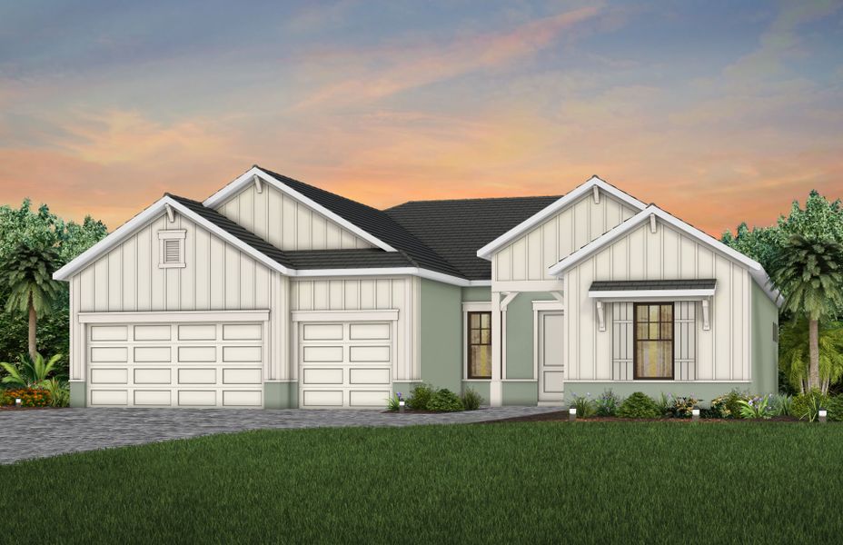 Front exterior of a new home in Marigold, Davie, FL, highlighting curb appeal (Image 18). Front exterior of a new home in Marigold, Davie, FL, highlighting curb appeal (Image 18).