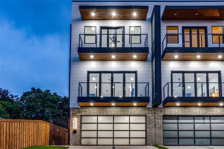 Modern home featuring a garage