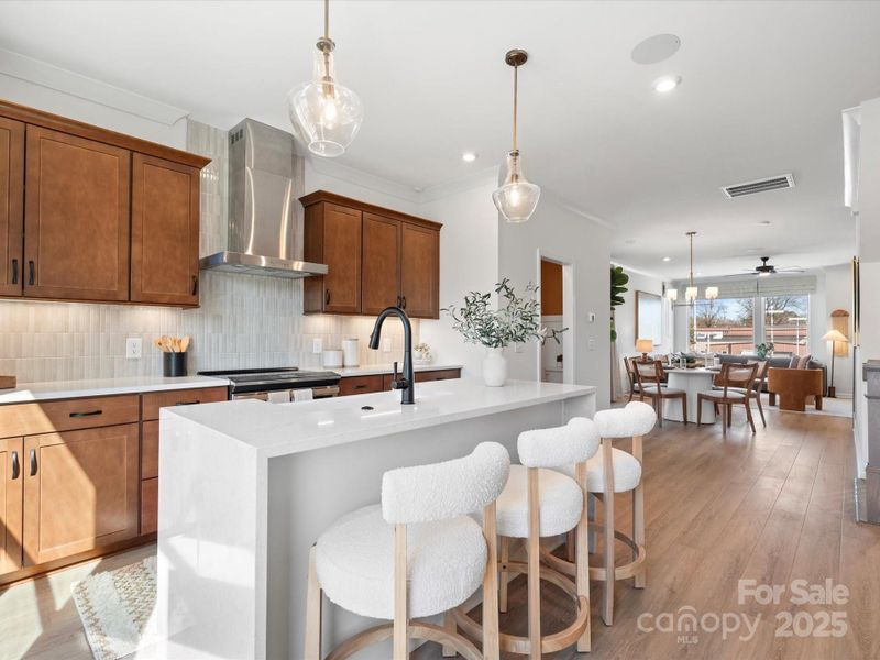 Pendant Lighting Adds Warmth to the Space.