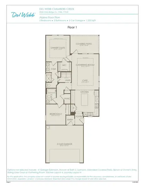 2D floor plan layout of this home in Del Webb in Chambers Creek, Willis, TX (Image 2).