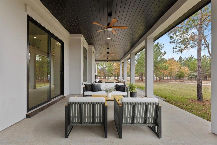 Virtually staged back patio. Virtually staged back patio.