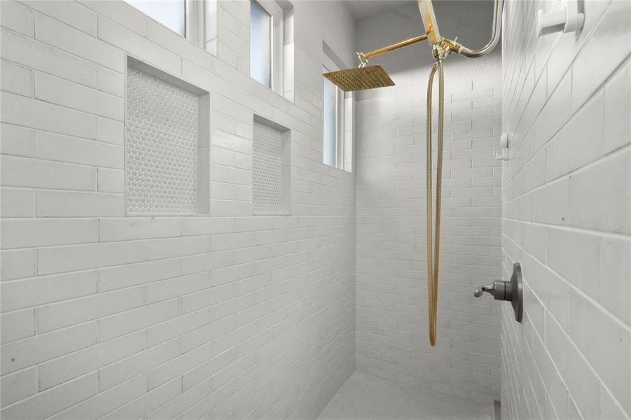 Bathroom with tiled shower Bathroom with tiled shower