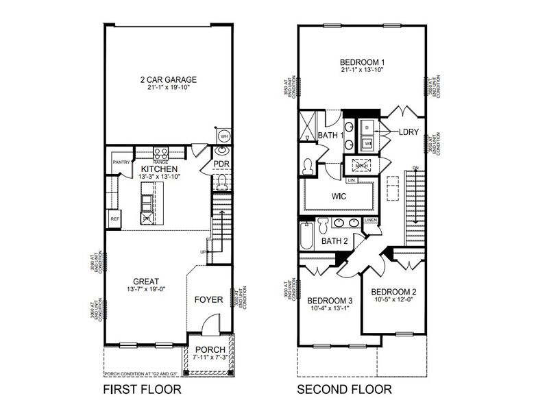 2D floor plan layout for the Blake by D.R. Horton in Logan Farms, Mooresville, NC (Image 3).