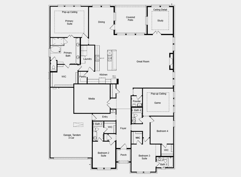 2D floor plan layout for the Melbourne by Taylor Morrison in The Ridge at Northlake 70s, Northlake, TX (Image 4). 2D floor plan layout for the Melbourne by Taylor Morrison in The Ridge at Northlake 70s, Northlake, TX (Image 4).