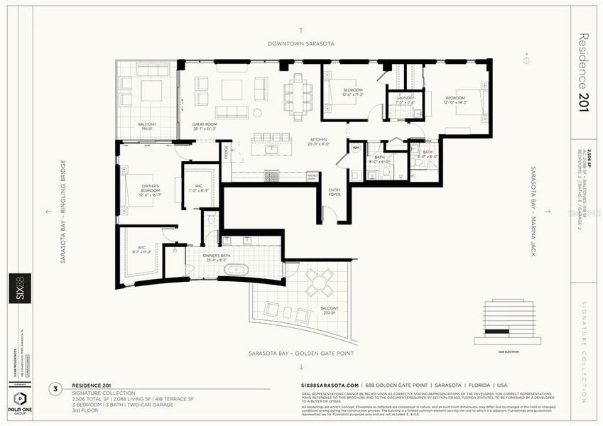 2D floor plan layout of this home in SIX88, Sarasota, FL (Image 2).