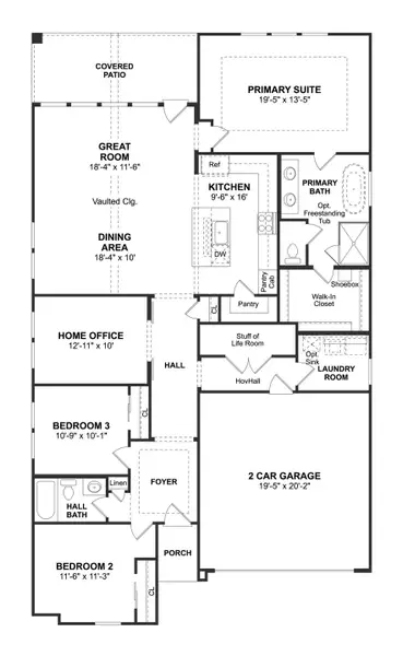 2D floor plan layout for the Boise by K. Hovnanian® Homes in Heritage Ranch, Sherman, TX (Image 3). 2D floor plan layout for the Boise by K. Hovnanian® Homes in Heritage Ranch, Sherman, TX (Image 3).