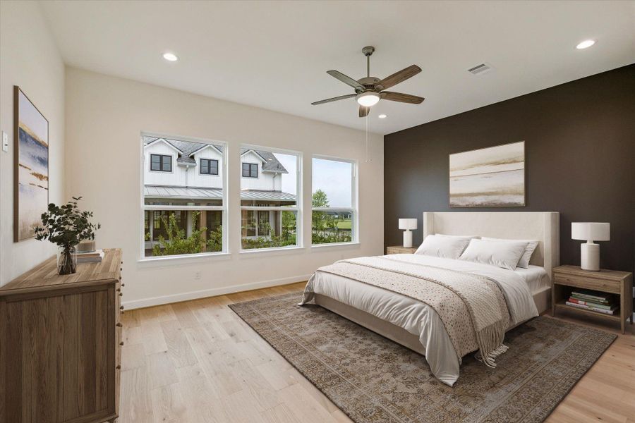 Primary Suite with on-trend accent wall.