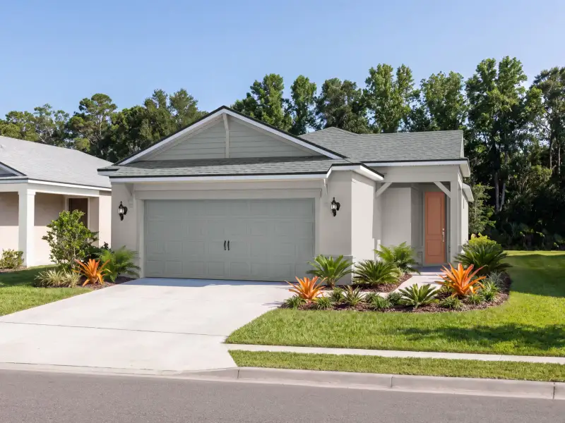 Representative exterior photo of a completed home built from the Glenhollow by Del Webb in Del Webb Flagler Beach, Palm Coast, FL (Image 1). Representative exterior photo of a completed home built from the Glenhollow by Del Webb in Del Webb Flagler Beach, Palm Coast, FL (Image 1).