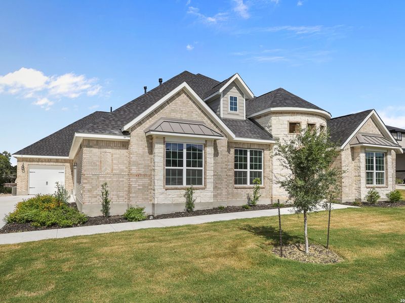 Front exterior of a new home in Potranco Oaks, Castroville, TX, highlighting curb appeal (Image 25).