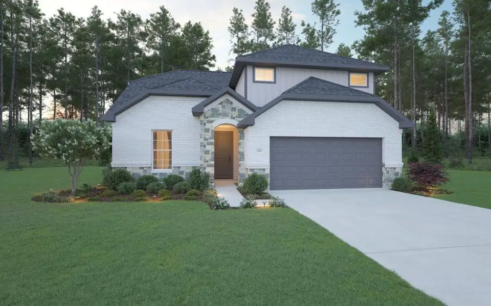 Front exterior of a new home in Roman Forest, New Caney, TX, highlighting curb appeal (Image 1).