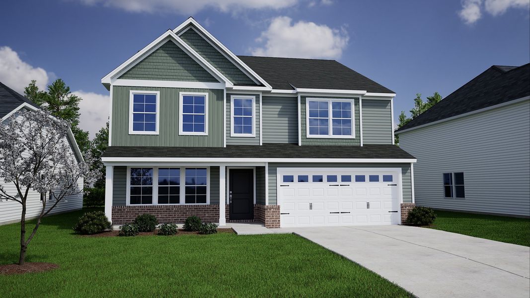 Representative exterior photo of a completed home built from the Warren - Genesis Value Collection by Mungo Homes in Meadows at Lilah Grove, Summerfield, NC (Image 20).