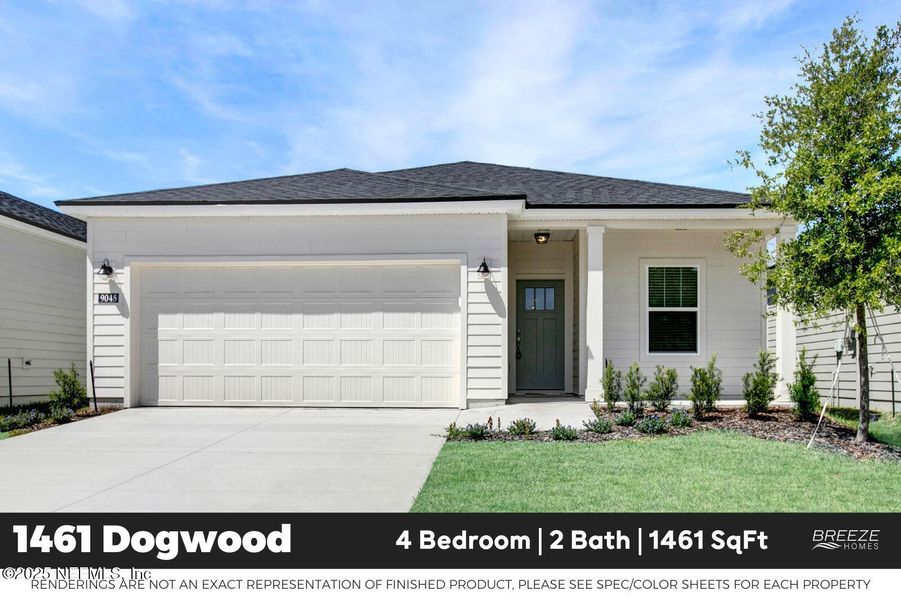 Front exterior of a new home in Saddle Oaks, Jacksonville, FL, highlighting curb appeal (Image 1).