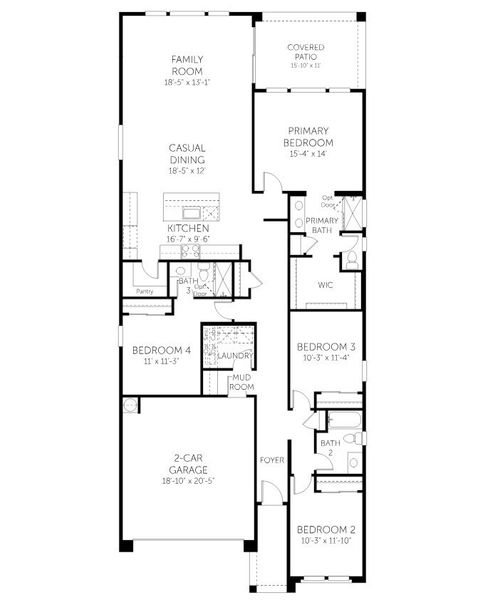 2D floor plan layout for the Luna - Single Family Homes by Dream Finders Homes in Apache Farms, Buckeye, AZ (Image 3).