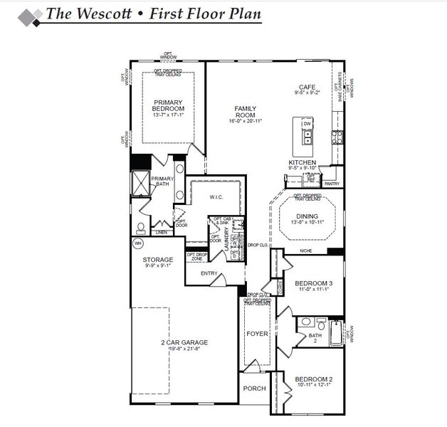 2D floor plan layout for the Wescott by Eastwood Homes in Redland, Advance, NC (Image 3).