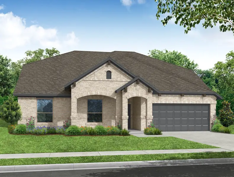 Representative exterior photo of a completed home built from the Hadleigh by Impression Homes in Mountain Valley Lake, Burleson, TX (Image 6). Representative exterior photo of a completed home built from the Hadleigh by Impression Homes in Mountain Valley Lake, Burleson, TX (Image 6).
