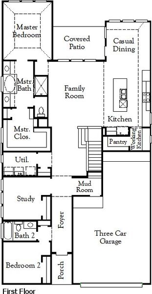 2D floor plan layout for the Delta II - Single Family Homes by Coventry Homes in Blackhawk, Pflugerville, TX (Image 3).
