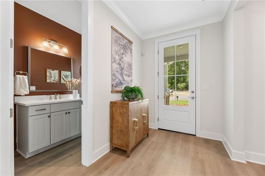 Furnished interior view inside a new home in The Courtyards by The Manor, Alpharetta (Image 7). Furnished interior view inside a new home in The Courtyards by The Manor, Alpharetta (Image 7).