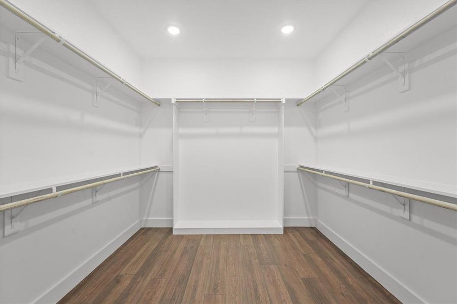 Walk in closet featuring dark hardwood / wood-style flooring