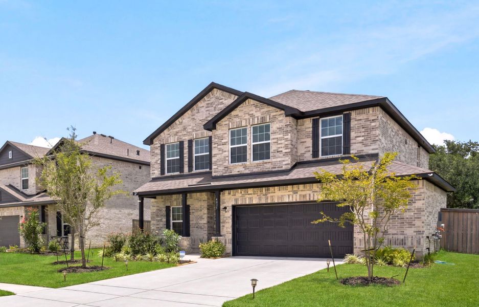 Front exterior of a new home in Massey Oaks, Pearland, TX, highlighting curb appeal (Image 25).