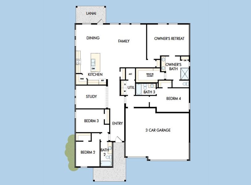 2D floor plan layout for the The Broadwater by David Weekley Homes in The Preserve at Laurelton – The Haven Collection, Green Cove Springs, FL (Image 3). 2D floor plan layout for the The Broadwater by David Weekley Homes in The Preserve at Laurelton – The Haven Collection, Green Cove Springs, FL (Image 3).