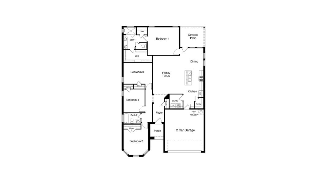 2D floor plan layout for the Portales by D.R. Horton in Trails of Elizabeth Creek, Fort Worth, TX (Image 4).