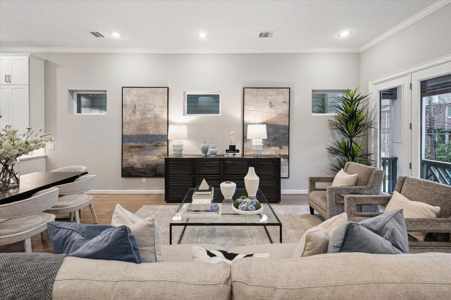 Alternate view of the living room highlighting the open layout.