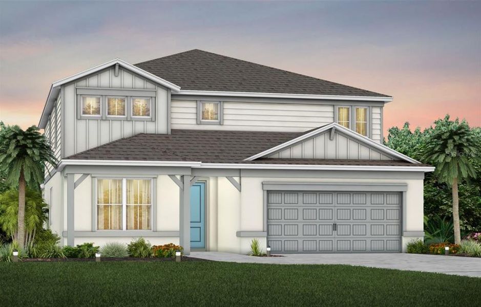 Coastal Exterior Design. Artistic rendering for this new construction home. Pictures are for illustrative purposes only. Elevations, colors and options may vary.