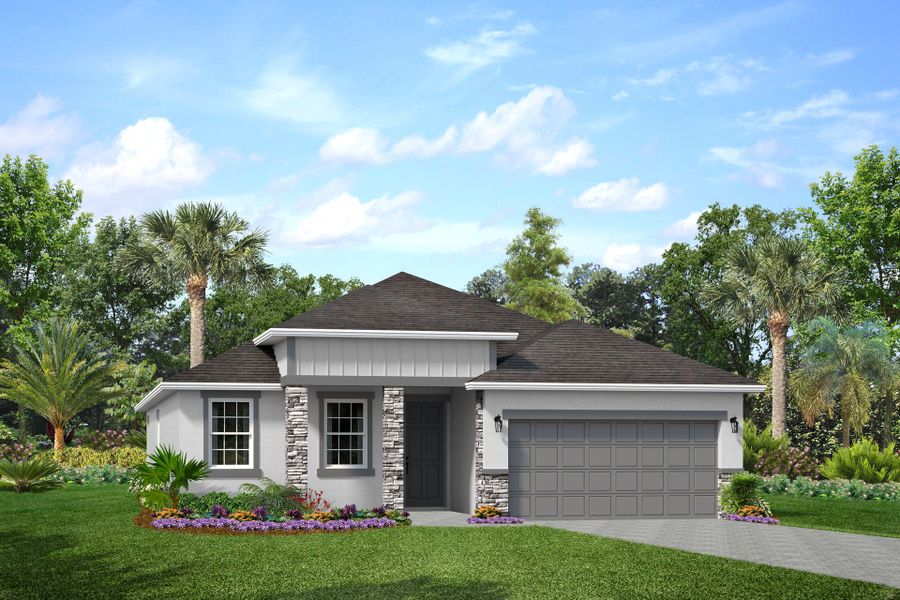 Representative exterior photo of a completed home built from the Margate II by Park Square Residential in Leela Reserve, Tavares, FL (Image 2). Representative exterior photo of a completed home built from the Margate II by Park Square Residential in Leela Reserve, Tavares, FL (Image 2).