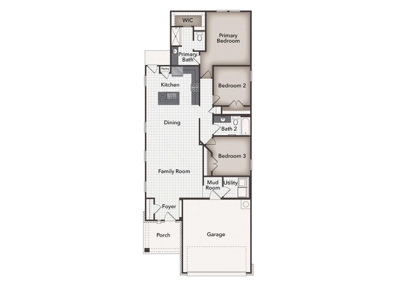 2D floor plan layout for the Azalea 1450 by Brohn Homes in Azalea, Pattison, TX (Image 3).